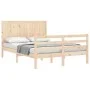 Double bed frame with solid wood headboard by , Beds and slatted bases - Ref: Foro24-3194511, Price: 167,32 €, Discount: %