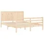 Double bed frame with solid wood headboard by , Beds and slatted bases - Ref: Foro24-3194511, Price: 167,32 €, Discount: %