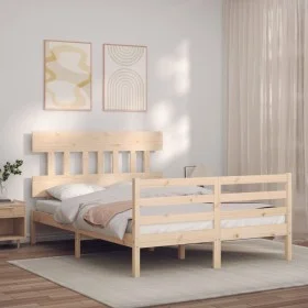 Bed frame with solid wood headboard 140x190 cm by , Beds and slatted bases - Ref: Foro24-3195136, Price: 117,50 €, Discount: %