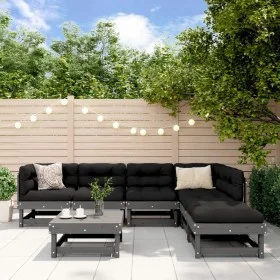 Garden furniture set 7 pieces solid gray pine wood by , Garden sets - Ref: Foro24-3186405, Price: 397,58 €, Discount: %