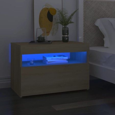 Nachttische mit LED 2 Stück Sonoma Sperrholz 60x35x40 cm von vidaXL, Nachttische - Ref: Foro24-3082781, Preis: 85,31 €, Rabat...