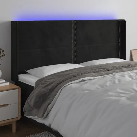 Black velvet headboard with LED 163x16x118/128 cm by , Headboards and footboards - Ref: Foro24-3123964, Price: 114,37 €, Disc...