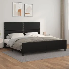 Bed frame with headboard black synthetic leather 200x200cm by , Beds and slatted bases - Ref: Foro24-3125530, Price: 217,99 €...