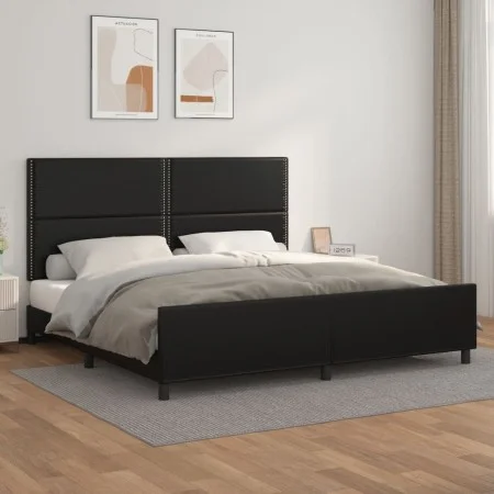 Estructura de cama con cabecero cuero sintético negro 200x200cm de , Camas y somieres - Ref: Foro24-3125530, Precio: 217,65 €...