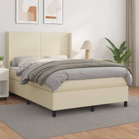 Cama box spring con colchón cuero sintético crema 140x190 cm