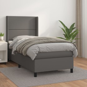Cama box spring con colchón cuero sintético gris 100x200 cm