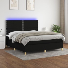 Cama box spring colchón y luces LED tela negro 160