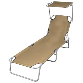 Folding sun lounger with taupe steel canopy by vidaXL, Loungers - Ref: Foro24-44292, Price: 60,69 €, Discount: %