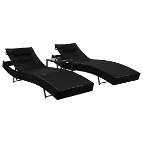 2 synthetic rattan sun loungers with black textilene table by vidaXL, Loungers - Ref: Foro24-44893, Price: 264,45 €, Discount: %