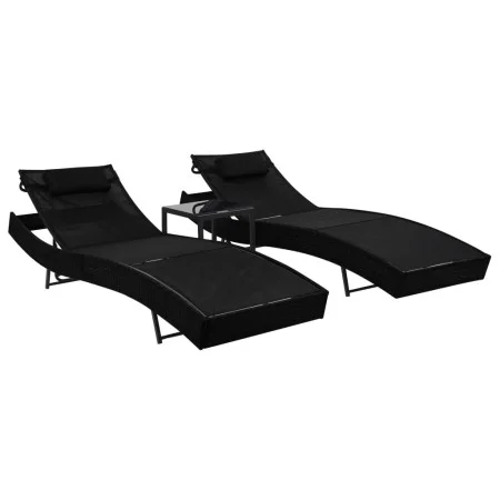 2 synthetic rattan sun loungers with black textilene table by vidaXL, Loungers - Ref: Foro24-44893, Price: 264,45 €, Discount: %