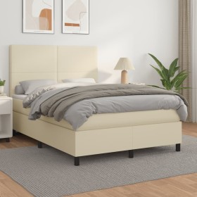 Cama box spring con colchón cuero sintético crema 140x190 cm