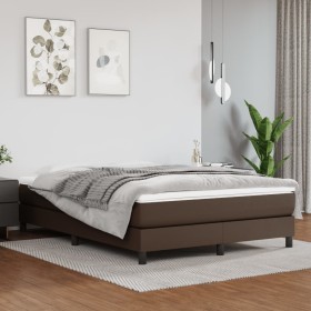 Cama box spring con colchón cuero sintético marrón 140x190 cm