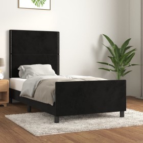 Estructura de cama con cabecero de terciopelo negro 80x200 cm