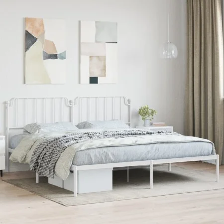 White metal bed frame with headboard 200x200 cm by , Beds and slatted bases - Ref: Foro24-373943, Price: 101,85 €, Discount: %