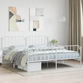 Metal bed frame with headboard and footboard white 193x203 cm by , Beds and slatted bases - Ref: Foro24-373960, Price: 119,95...