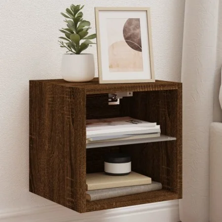 Wandmontierter TV-Schrank mit LED-Leuchten, braune Eiche, 30 x 28,5 x 30 cm von , TV-Möbel - Ref: Foro24-836985, Preis: 26,90...