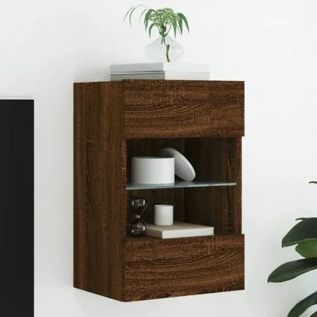 Wandmontierter TV-Schrank mit LED-Leuchten, braune Eiche, 40 x 30 x 60,5 cm von , TV-Möbel - Ref: Foro24-837090, Preis: 52,47...