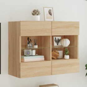 Wall-mounted TV cabinet with LED lights Sonoma oak 78.5x30x60.5 cm by , TV Furniture - Ref: Foro24-837101, Price: 65,10 €, Di...