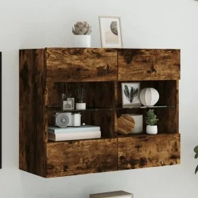 Wall-mounted TV cabinet with LED lights smoked oak 78.5x30x60.5 cm by , TV Furniture - Ref: Foro24-837103, Price: 64,37 €, Di...