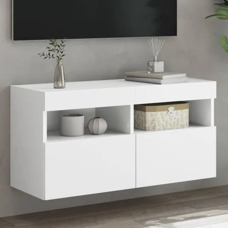 Wall-mounted TV cabinet with LED lights white 80x30x40 cm by , TV Furniture - Ref: Foro24-837197, Price: 61,76 €, Discount: %