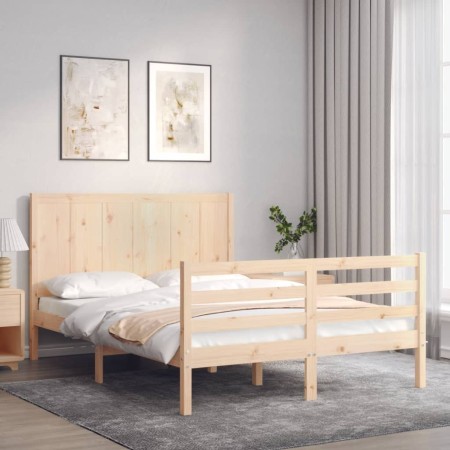 Bed frame with solid wood headboard 140x200 cm by , Beds and slatted bases - Ref: Foro24-3194506, Price: 151,12 €, Discount: %