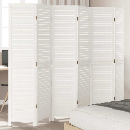 Biombo separador de 6 paneles madera maciza Paulownia blanco