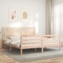 Double bed frame with solid wood headboard by , Beds and slatted bases - Ref: Foro24-3194326, Price: 167,73 €, Discount: %