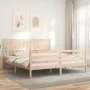 Double bed frame with solid wood headboard by , Beds and slatted bases - Ref: Foro24-3194326, Price: 165,43 €, Discount: %