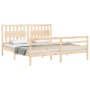 Double bed frame with solid wood headboard by , Beds and slatted bases - Ref: Foro24-3194326, Price: 167,73 €, Discount: %