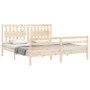 Double bed frame with solid wood headboard by , Beds and slatted bases - Ref: Foro24-3194326, Price: 165,43 €, Discount: %