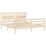 Double bed frame with solid wood headboard by , Beds and slatted bases - Ref: Foro24-3194326, Price: 165,43 €, Discount: %