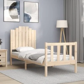 Single bed frame with solid wood headboard by , Beds and slatted bases - Ref: Foro24-3192256, Price: 99,46 €, Discount: %