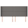 Cabecero con orejas de cuero sintético gris 203x16x118/128 cm
