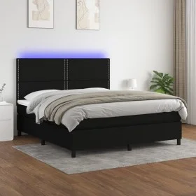 Box spring bed mattress and LED lights black fabric 160x200 cm by , Beds and slatted bases - Ref: Foro24-3134807, Price: 531,...