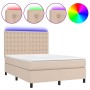 Box spring bed LED mattress synthetic leather cappuccino 140x190cm by , Beds and slatted bases - Ref: Foro24-3135944, Price: ...