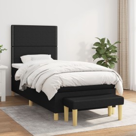 Cama box spring con colchón tela negro 80x200 cm