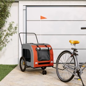 Remolque de bicicleta mascotas hierro tela Oxford naranja gris