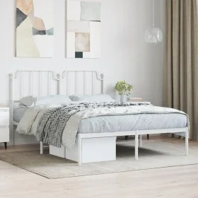 White metal bed frame with headboard 140x200 cm by , Beds and slatted bases - Ref: Foro24-373937, Price: 86,87 €, Discount: %