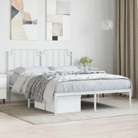 Metal bed frame with white headboard 135x190 cm by , Beds and slatted bases - Ref: Foro24-373935, Price: 89,09 €, Discount: %
