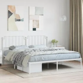 Metal bed frame with white headboard 180x200 cm by , Beds and slatted bases - Ref: Foro24-373940, Price: 111,82 €, Discount: %