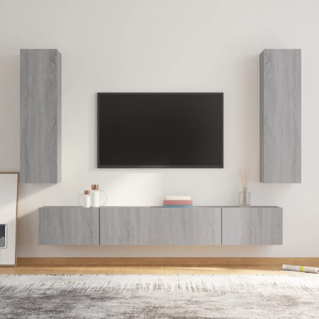 Set de muebles para TV 4 pzas madera contrachapada gris Sonoma