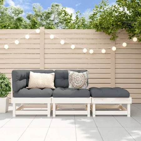 3-teiliges Gartenmöbel-Set massives Zirbenholz weiß von , Modulare Sofas für den Außenbereich - Ref: Foro24-825409, Preis: 15...
