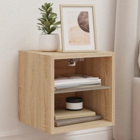 Wall-mounted TV furniture with LED lights, 2 units Sonoma oak 30x28.5x30 cm by , TV Furniture - Ref: Foro24-836978, Price: 39...
