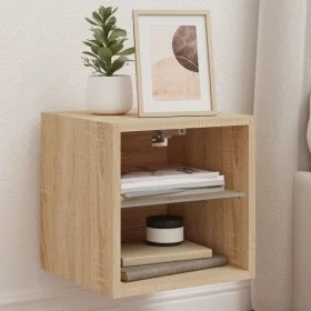 Wall-mounted TV furniture with LED lights, 2 units Sonoma oak 30x28.5x30 cm by , TV Furniture - Ref: Foro24-836978, Price: 38...