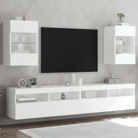 Muebles de TV de pared con luces LED 2 uds blanco 40x30x60,5 cm de , Muebles TV - Ref: Foro24-837079, Precio: 107,25 €, Descu...