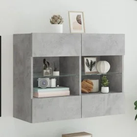 Wall-mounted TV stand with LED lights in concrete gray, 78.5x30x60.5 cm. by , TV Furniture - Ref: Foro24-837102, Price: 64,51...