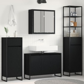 Juego de muebles de baño Roble Negro Madera de ingeniería en Tocadores de baño | Comprar online en Foro24