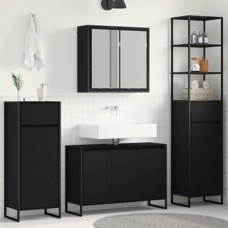 Juego de muebles de baño Roble Negro Madera de ingeniería en Tocadores de baño | Comprar online en Foro24