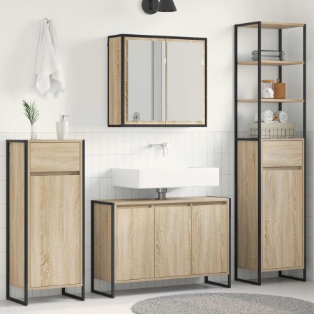 Juego de muebles de baño Roble Sonoma Madera de ingeniería en Tocadores de baño | Comprar online en Foro24