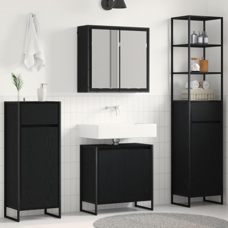 Juego de muebles de baño Roble Negro Madera de ingeniería en Tocadores de baño | Comprar online en Foro24